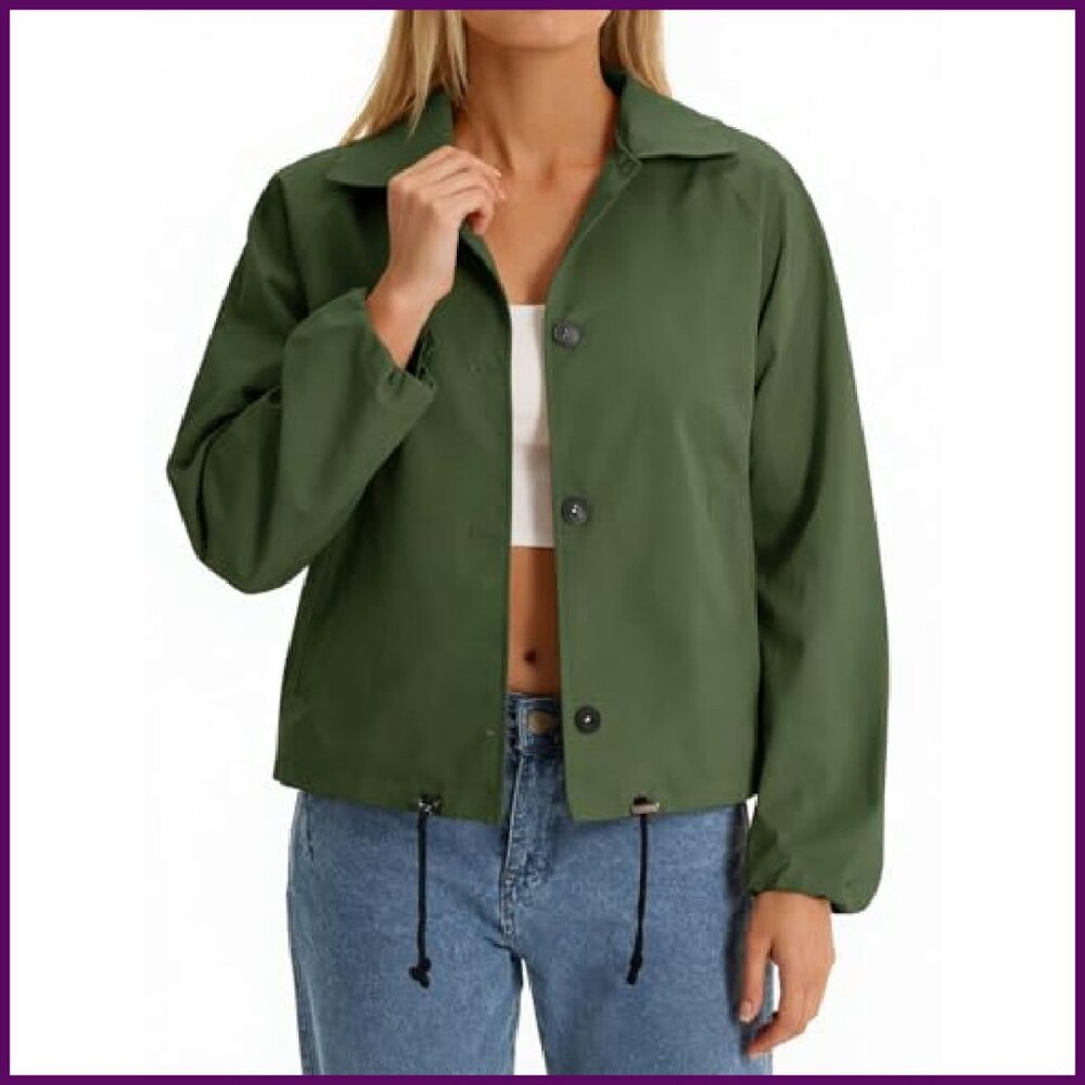Cropped Bomber Jacket Lightweight Adjustable Wais… - image 3